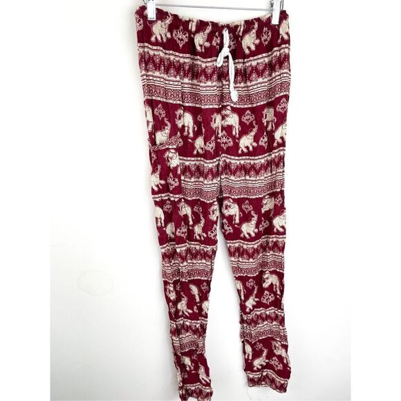 Thailand Elephant Print Red Cotton Harem Pants‎ - Picture 1 of 6